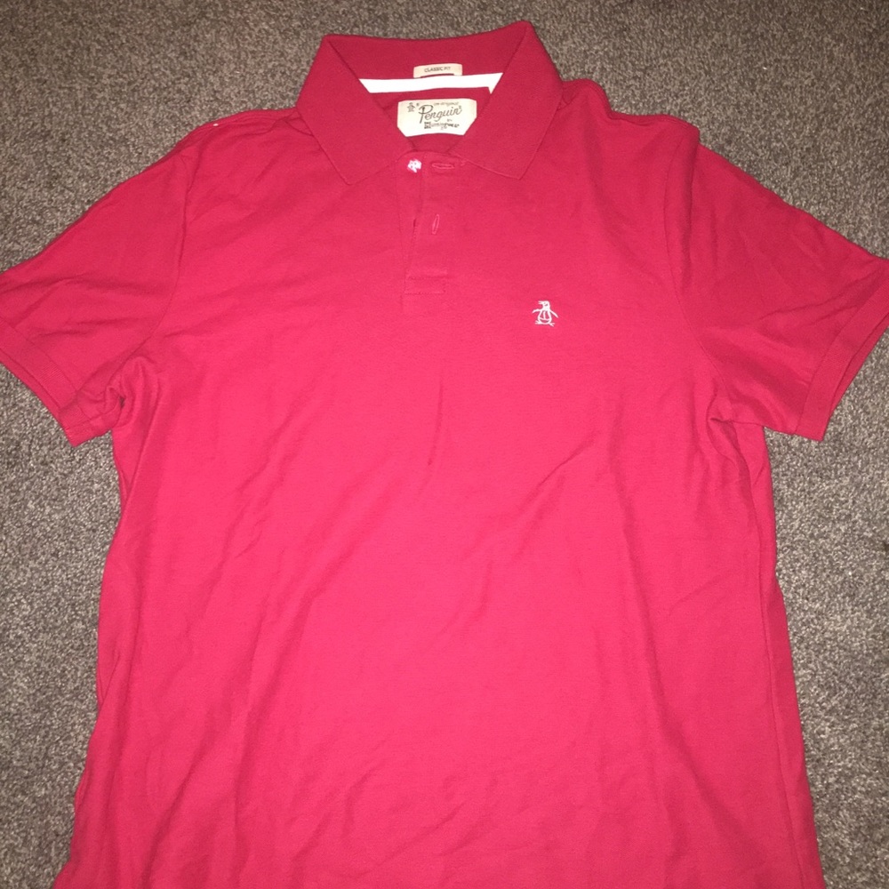 Penguins men’s small women’s  Large red polo